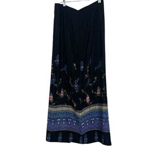 Vintage Casual Corner Annex Womens Maxi Skirt Size 8 Black & Blue Floral Pattern
